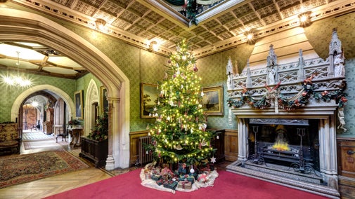 The Great Hall at Tyntesfield, near Bristol, decorated for Christmas